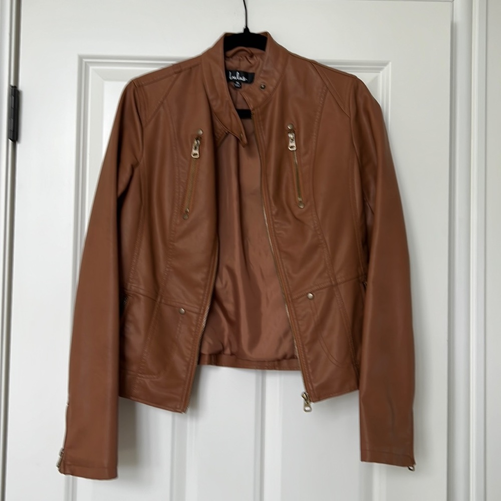 Lulus / Peace of Mind Tan Vegan Leather Jacket, Size M